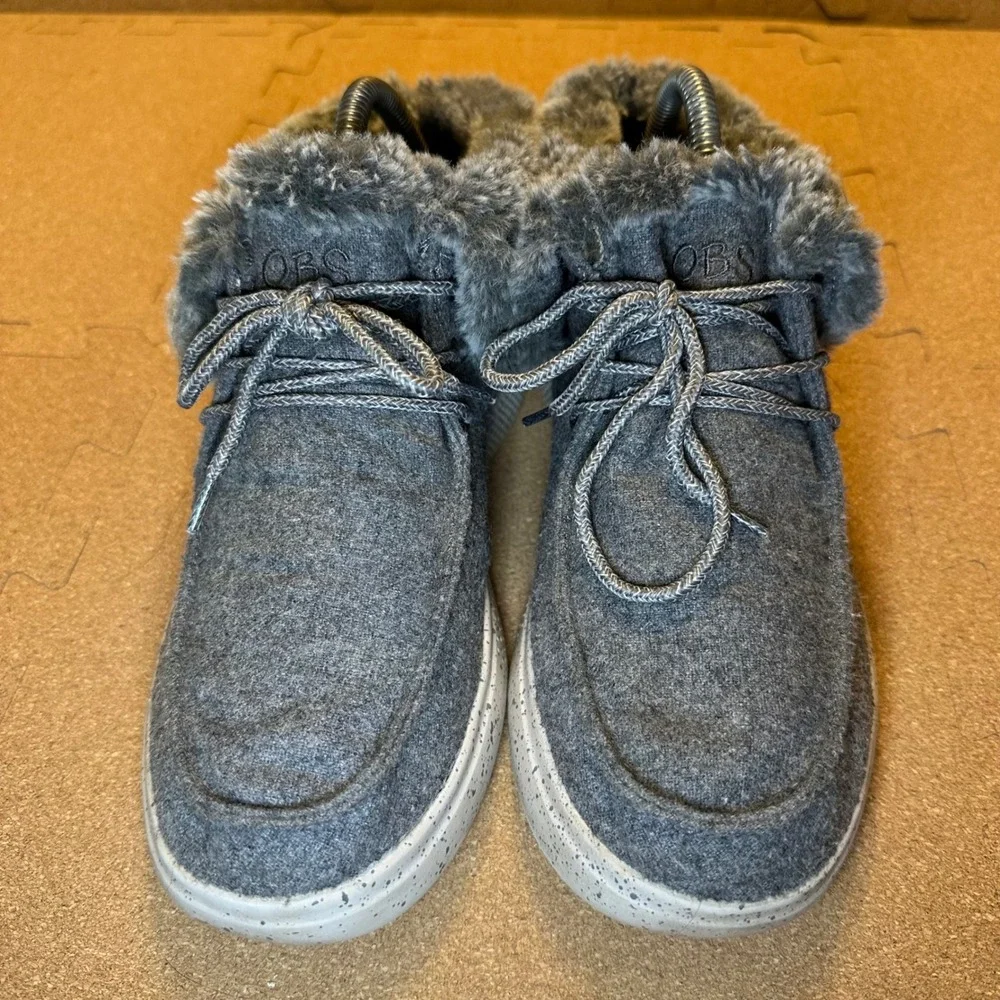 BOBS Skechers Skipper Hang Glider Women 8.5 Gray Faux Fur Loafers 113446